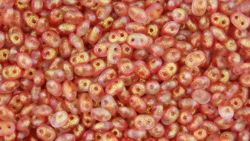 Superduo, Frozen Matte Golden Coral, 2-Hole Czech Glass Bead, 8 grams
