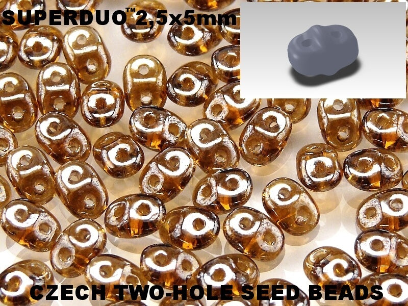 Superduo, Luster Smoky Topaz, SD1023-14400, 8 grams