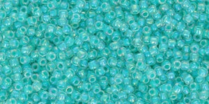 Toho 11/0 Round Japanese Seed Bead, #1832, Mint Julep Lined Crystal Rainbow, 13 grams