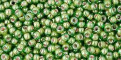 Toho 11/0 Round Japanese Seed Bead, TR11-1046, Inside Color Luster Peridot/Opaque White Lined
