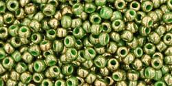 Toho 11/0 Round Japanese Seed Bead, TR11-1702, Gilded Marble Green