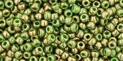 Toho 11/0 Round Japanese Seed Bead, TR11-1702, Gilded Marble Green