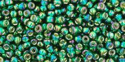Toho 11/0 Round Japanese Seed Bead, TR11-2036, Silver Lined AB Green Emerald