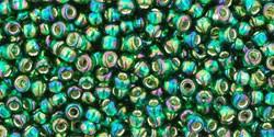 Toho 11/0 Round Japanese Seed Bead, TR11-2036, Silver Lined AB Green Emerald