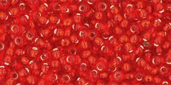 Toho 11/0 Round Japanese Seed Bead, TR11-25F, Silver Lined Frost Light Siam Ruby