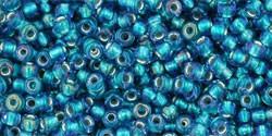 Toho 11/0 Round Japanese Seed Bead, TR11-274, Inside Color AB Crystal/Green Teal Lined