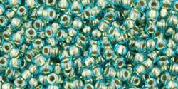 Toho 11/0 Round Japanese Seed Bead, TR11-284, Inside Color Aqua/Gold Lined