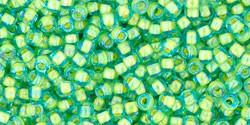 Toho 11/0 Round Japanese Seed Bead, TR11-307, Inside Color Aqua/Opaque Yellow Lined, 13 grams