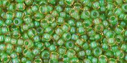 Toho 11/0 Round Japanese Seed Bead, TR11-393, Inside Color Topaz/Opaque Green Lined