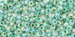 Toho 11/0 Round Japanese Seed Bead, TR11-699, Inside Color AB Crystal/Shamrock Lined