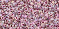 Toho 11/0 Round Japanese Seed Bead, TR11-771, Inside Color AB Crystal/Strawberry Lined