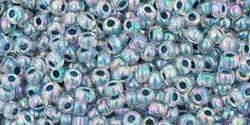 Toho 11/0 Round Japanese Seed Bead, TR11-773, Inside Color AB Crystal/Montana Blue Lined