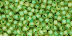 Toho 11/0 Round Japanese Seed Bead, TR11-946F, Frost Inside Color Jonquil/Opaque Green Lined
