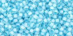 Toho 11/0 Round Japanese Seed Bead, TR11-976, Inside Color Crystal/Neon Ice Blue Lined