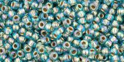 Toho 11/0 Round Japanese Seed Bead, TR11-995, Gilt Lined AB Aqua