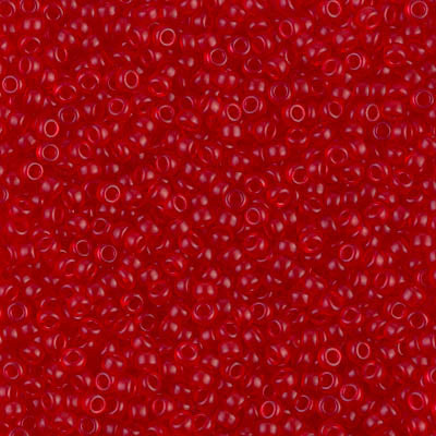 Miyuki 11 Round Seed Bead, 11-140SF, Semi Frosted Transparent Red Orange, 13 grams