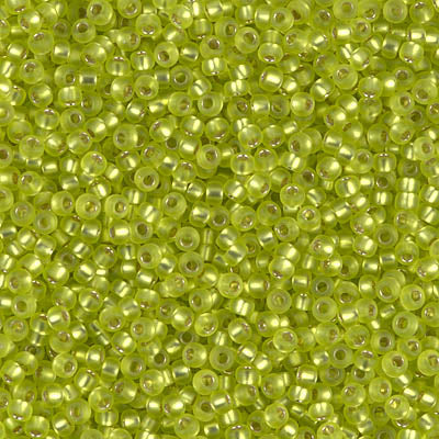 Miyuki 11 Round Seed Bead, 11-14F, Matte Silver Lined Chartreuse, 13 grams