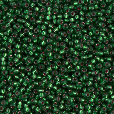 Miyuki 11 Round Seed Bead, 11-1661, Dyed Semi Frosted Rose Silver Lined Leaf Green, 13 grams