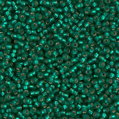 Miyuki 11 Round Seed Bead, 11-17F, Matte Silver Lined Emerald, 13 grams