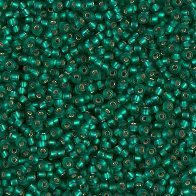 Miyuki 11 Round Seed Bead, 11-17F, Matte Silver Lined Emerald, 13 grams