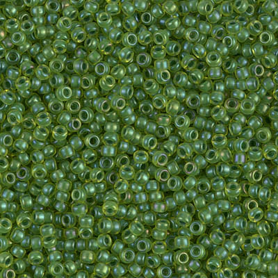 Miyuki 11 Round Seed Bead, 11-1926, Semi Frosted Pea Green Lined Chartreuse, 13 grams