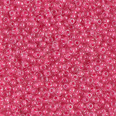 Miyuki 11 Round Seed Bead, 11-208, Carnation Pink Lined Crystal, 13 grams