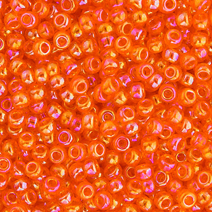 Miyuki 11 Round Seed Bead, 11-253, Transparent Orange AB, 13 grams