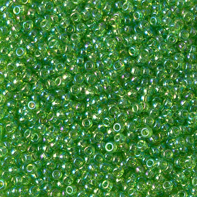 Miyuki 11 Round Seed Bead, 11-259, Transparent Apple Green AB, 13 grams