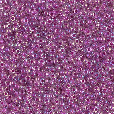 Miyuki 11 Round Seed Bead, 11-264, Raspberry Lined Crystal AB, 13 grams