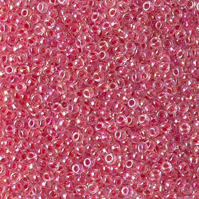 Miyuki 11 Round Seed Bead, 11-276, Dark Coral Lined Crystal AB, 13 grams