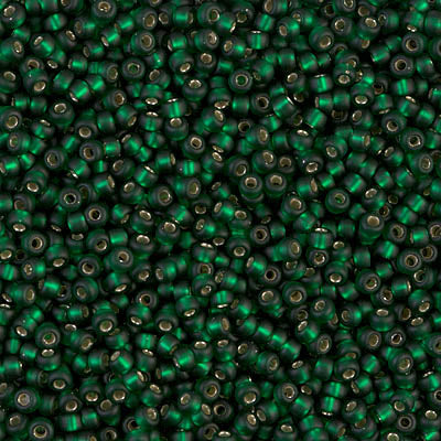 Miyuki 11 Round Seed Bead, 11-27F, Matte Silver Lined Dark Emerald, 13 grams