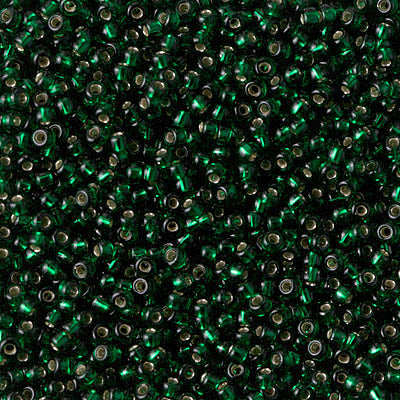 Miyuki 11 Round Seed Bead, 11-27, Silver Lined Dark Emerald, 13 grams