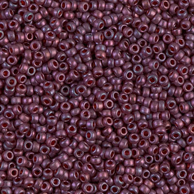 Miyuki 11 Round Seed Bead, 11-313SF, Semi Frosted Cranberry Gold Luster, 13 grams