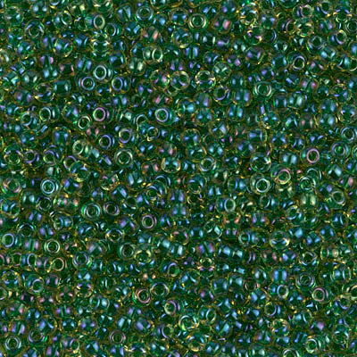 Miyuki 11 Round Seed Bead, 11-331, Emerald Lined Light Topaz AB, 13 grams