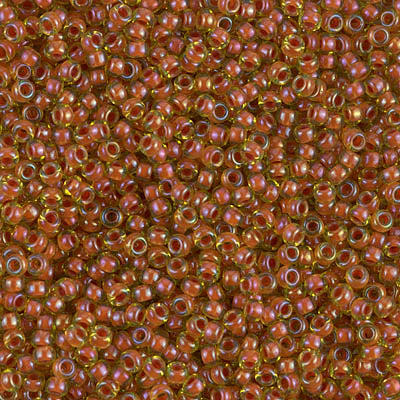 Miyuki 11 Round Seed Bead, 11-345, Salmon Lined Peridot Luster, 13 grams