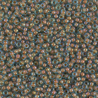 Miyuki 11 Round Seed Bead, 11-351, Peach Lined Aqua Luster, 13 grams