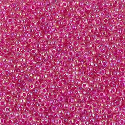 Miyuki 11 Round Seed Bead, 11-355, Hot Pink Lined Crystal AB, 13 grams