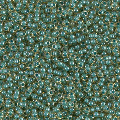Miyuki 11 Round Seed Bead, 11-374, Turquoise Lined Light Topaz Luster, 13 grams