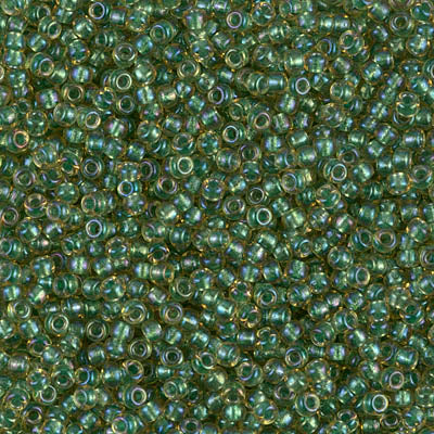 Miyuki 11 Round Seed Bead, 11-375, Sparkling Green Lined Light Topaz Luster, 13 grams