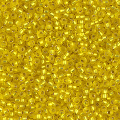 Miyuki 11 Round Seed Bead, 11-6F, Matte Silver Lined Yellow, 13 grams