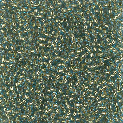Miyuki 11 Round Seed Bead, 11-953, 24kt Gold Lined Light Aqua, 13 grams