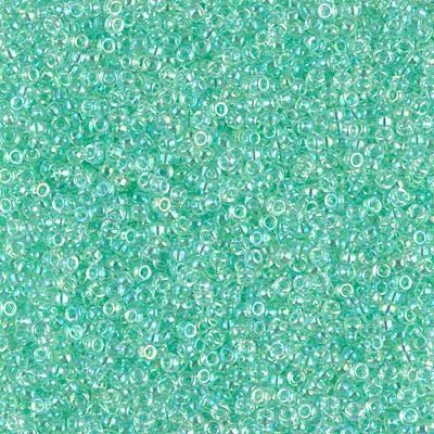 Miyuki 15/0 Round Seed Bead, 15-271, Light Mint Green Lined Crystal AB