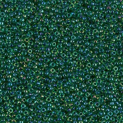 Miyuki 15/0 Round Seed Bead, 15-332, Dark Blue Lined Green AB