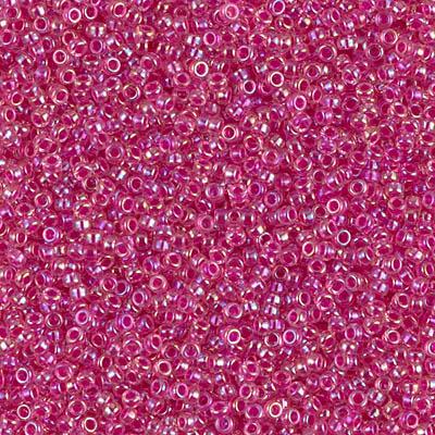 Miyuki 15/0 Round Seed Bead, 15-355, Hot Pink Lined Crystal AB