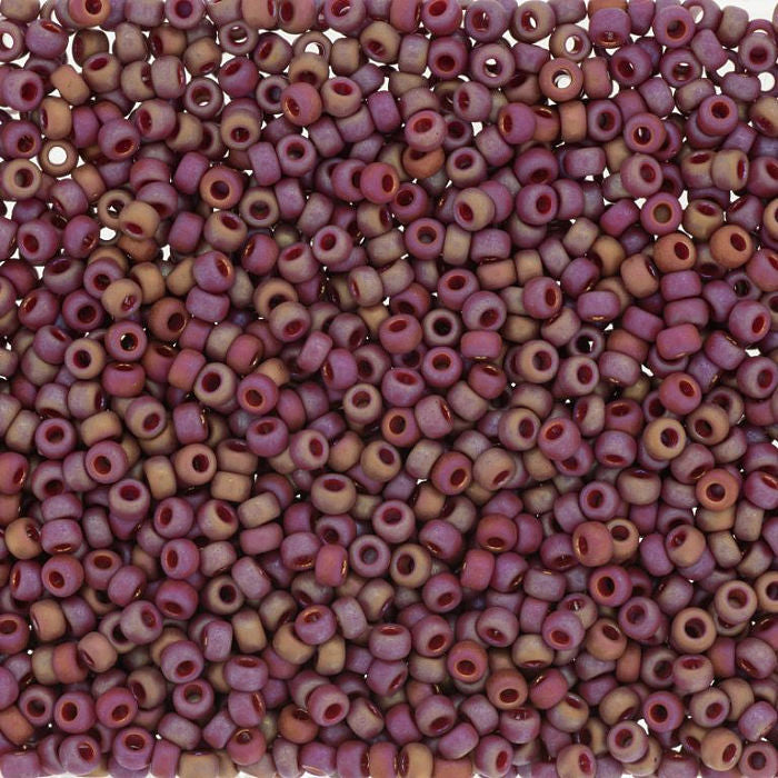Miyuki 15 Round Seed Bead, 15-4696, Matte Opaque Glazed Trillium Red AB, 8 grams