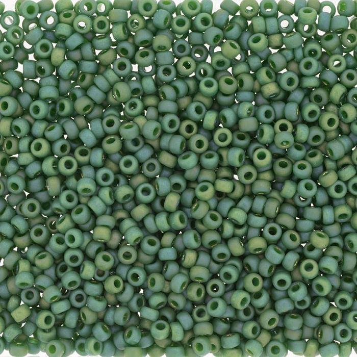 Miyuki 15 Round Seed Bead, 15-4699, Matte Opaque Glazed Turtle Green AB, 8 grams