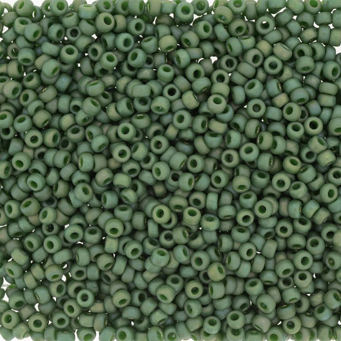 Miyuki 15 Round Seed Bead, 15-4700, Matte Opaque Glazed Basil Green AB, 8 grams