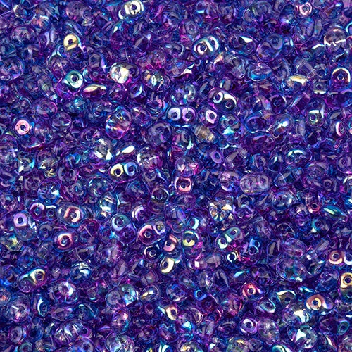 SuperDuo Czech 2-Hole Bead, Crystal Summer Rainbow Dark Blue, 8 grams