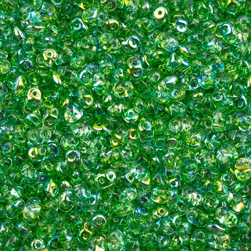 SuperDuo Czech 2-Hole Bead, Crystal Summer Rainbow Green, 8 grams
