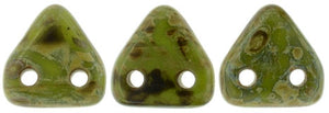 CzechMates Two Hole Triangle, Opaque Olive Picasso